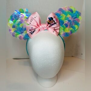 Pastel Sequined Minnie Mouse Ears Headband with Pastel Pink Bow